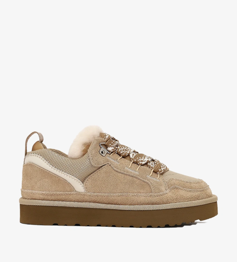 Kadın Bej Bağcıklı Kalın Tabanlı Tüylü Süet Deri Teddy Sneaker