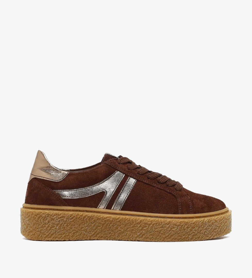 Kadın Kahverengi Bağcıklı Kalın Tabanlı Süet Deri Sneaker