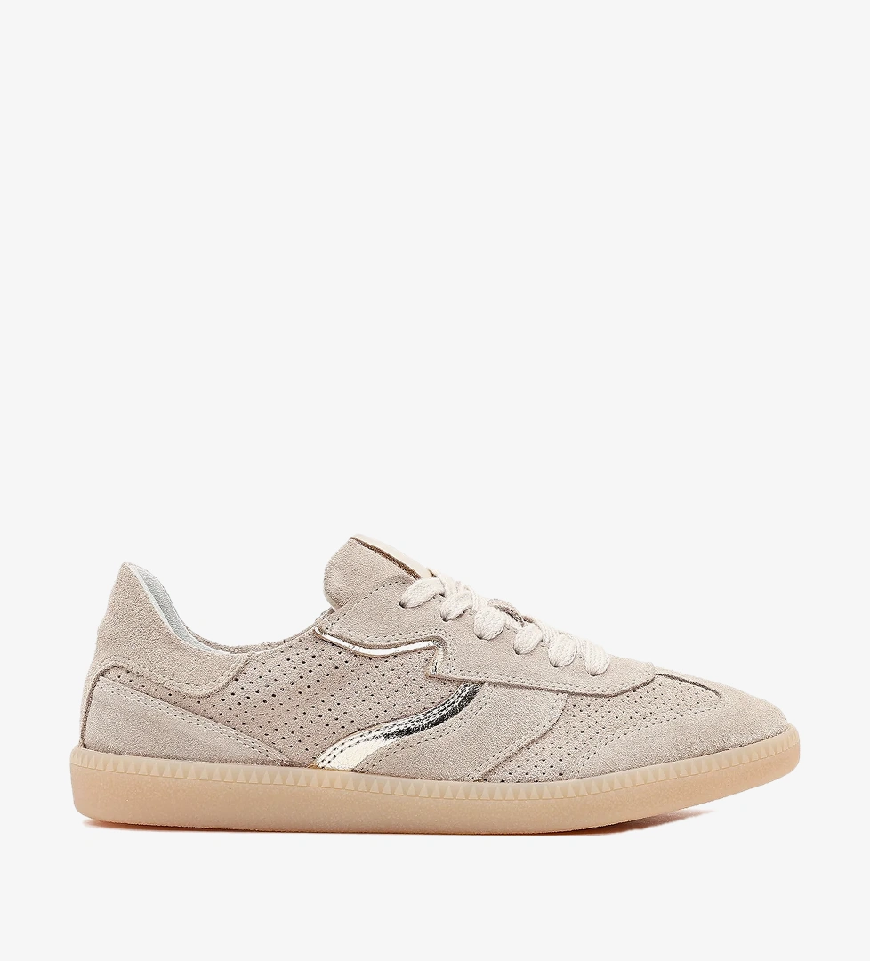 Kadın Bej Bağcıklı Süet Deri Sneaker