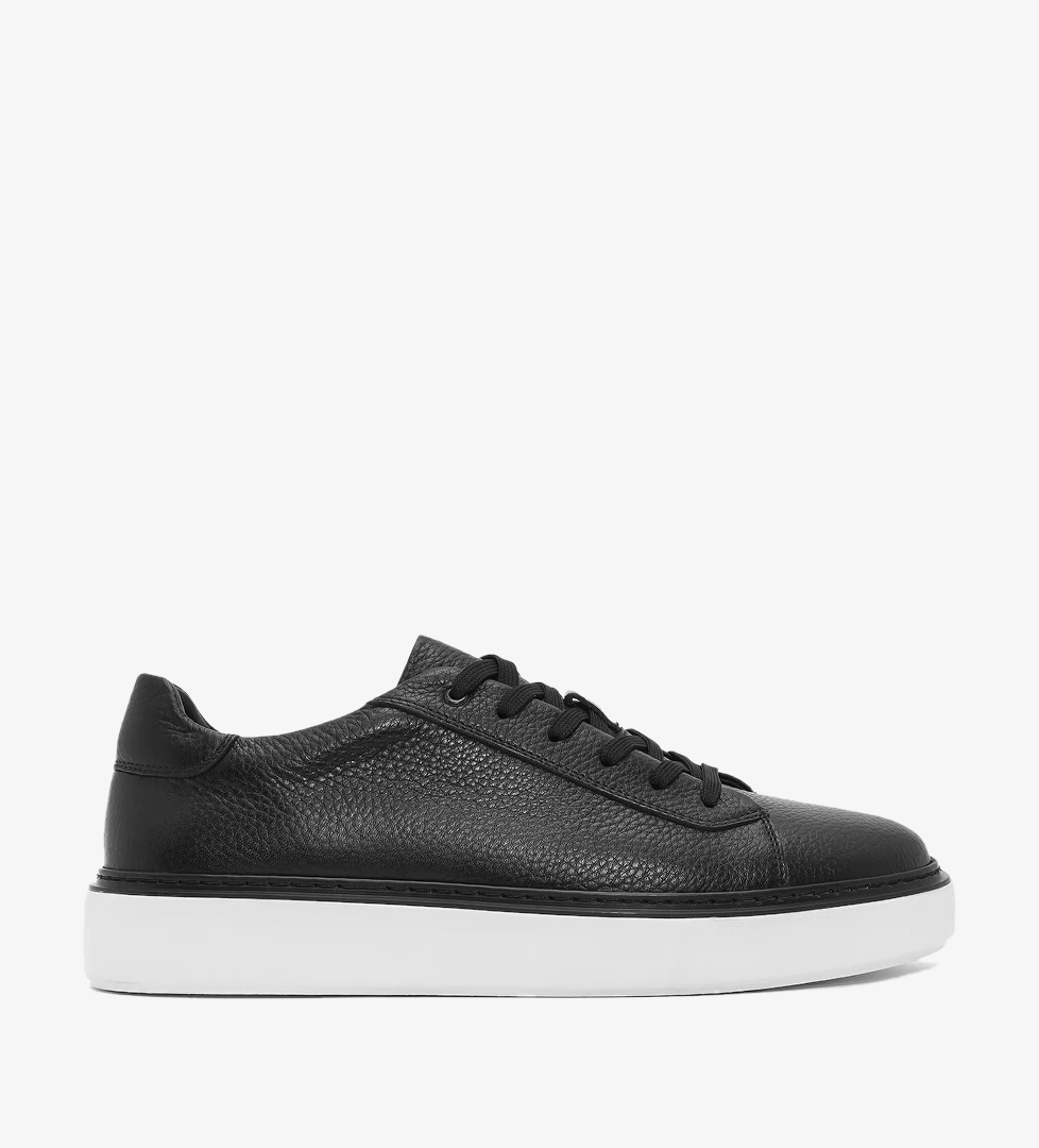 Erkek Siyah Bağcıklı Kalın Tabanlı Deri Sneaker