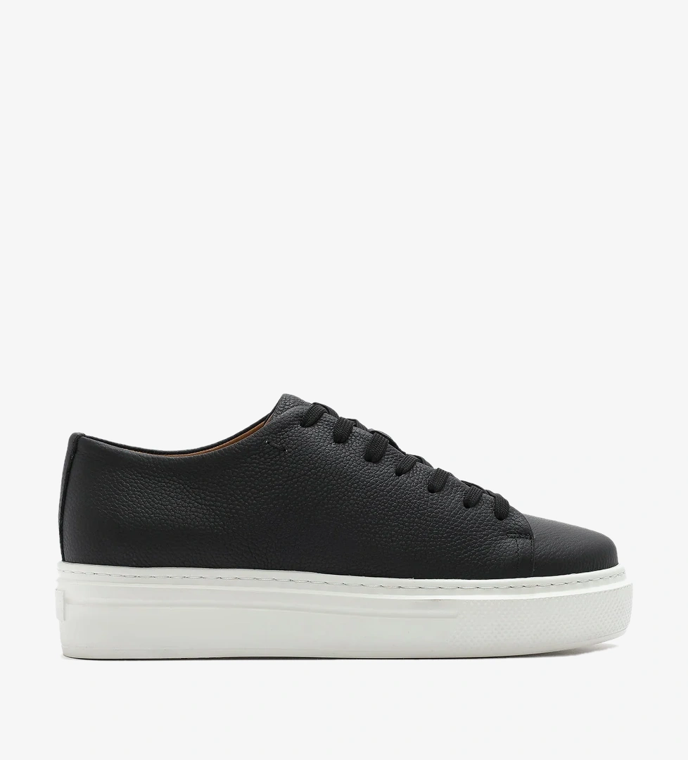 Erkek Siyah Bağcıklı Kalın Tabanlı Deri Sneaker
