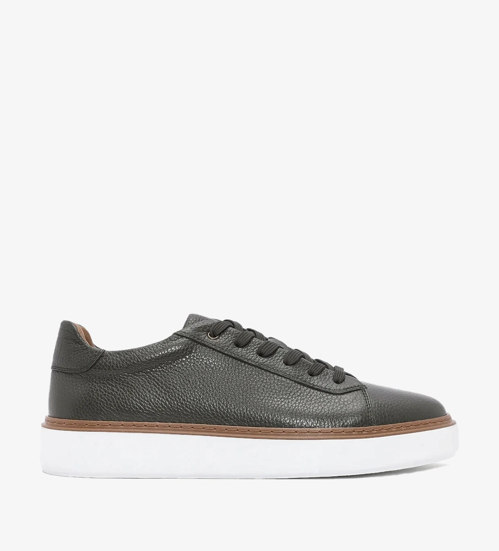 Erkek Haki Bağcıklı Kalın Tabanlı Deri Sneaker