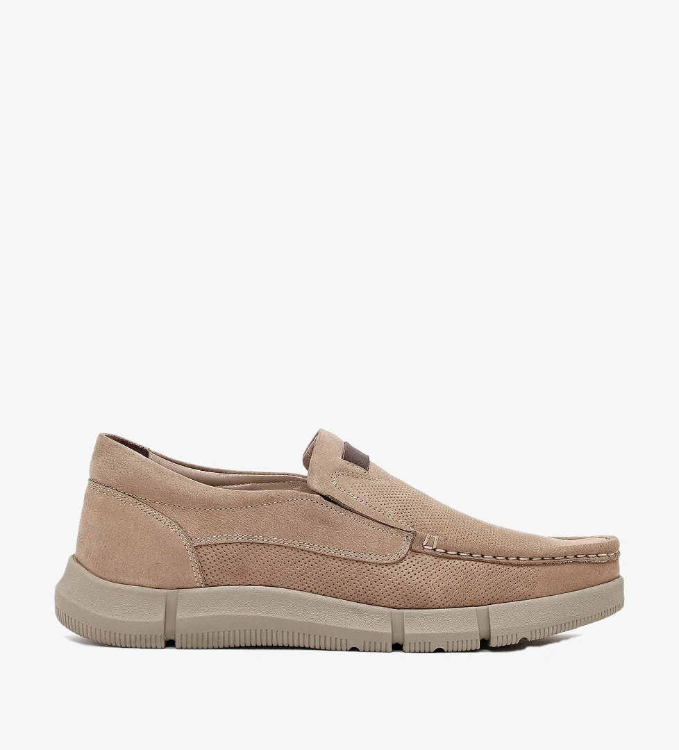 Erkek Bej Nubuk Deri Casual Loafer