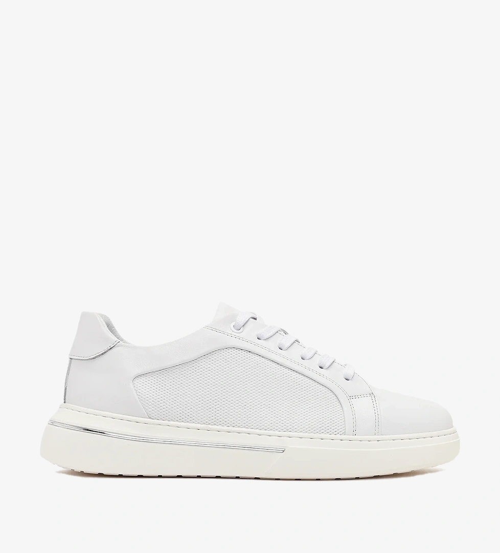 Erkek Beyaz Bağcıklı Deri Sneaker
