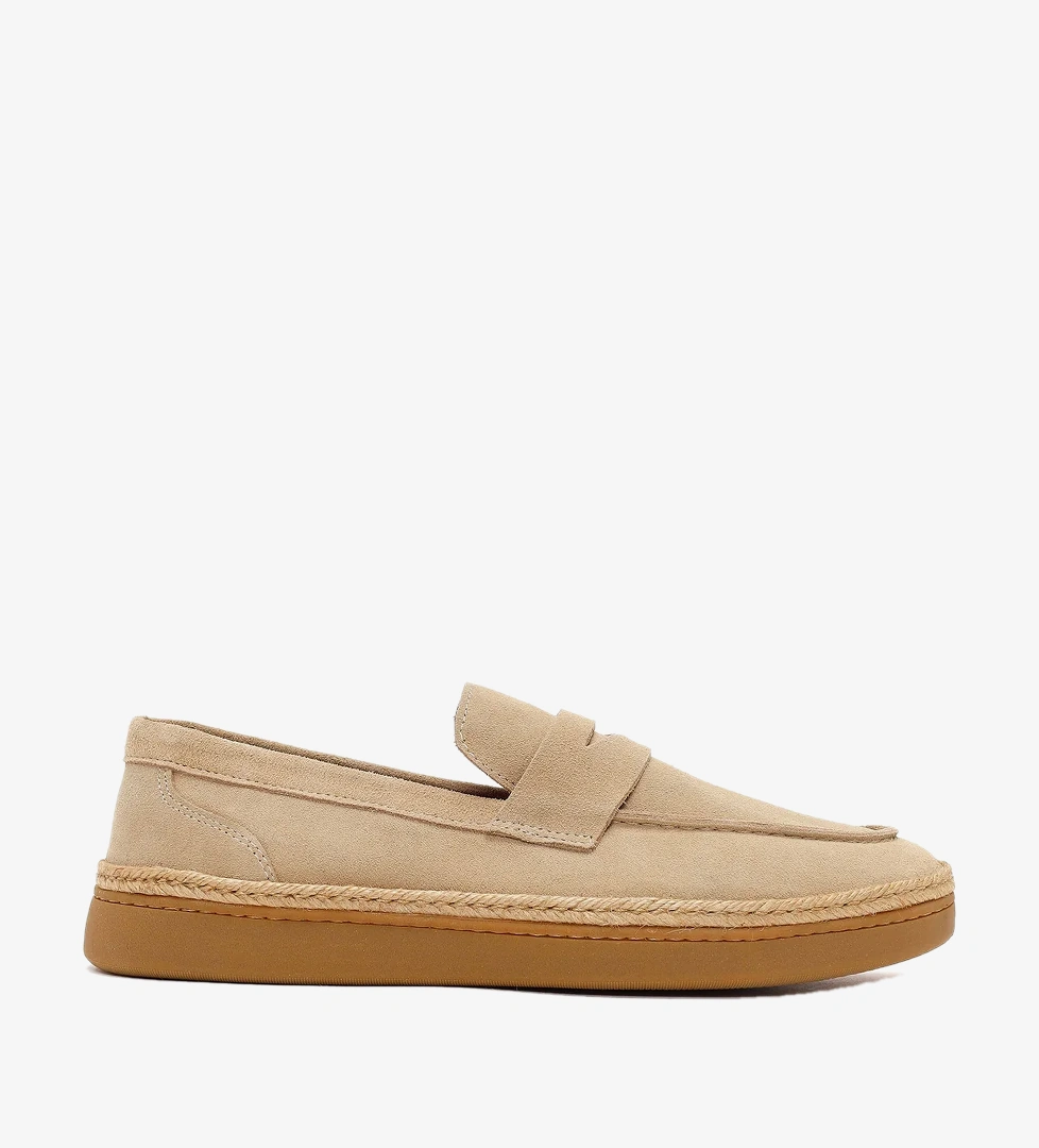 Erkek Bej Süet Deri Loafer