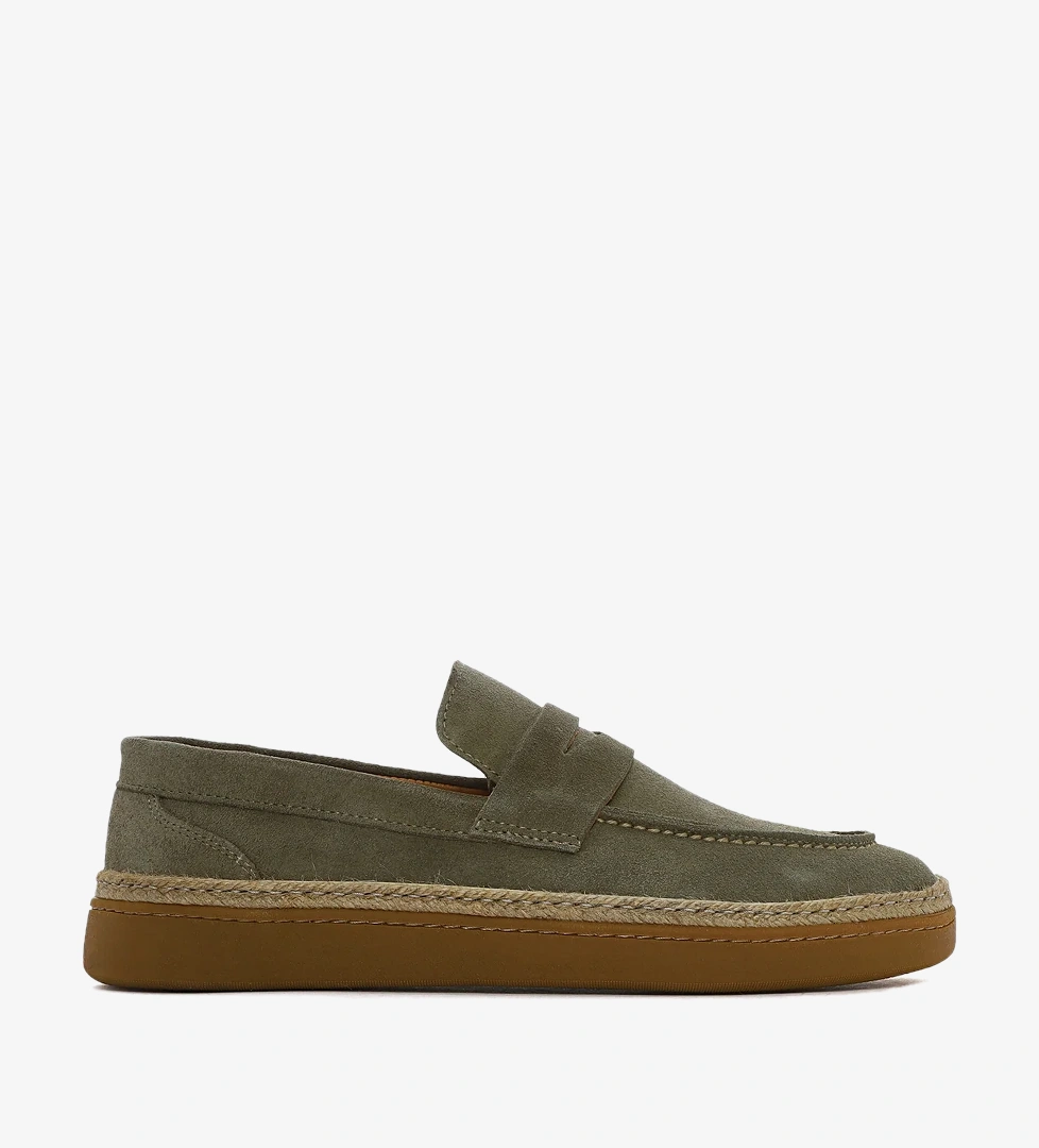 Erkek Haki Süet Deri Loafer