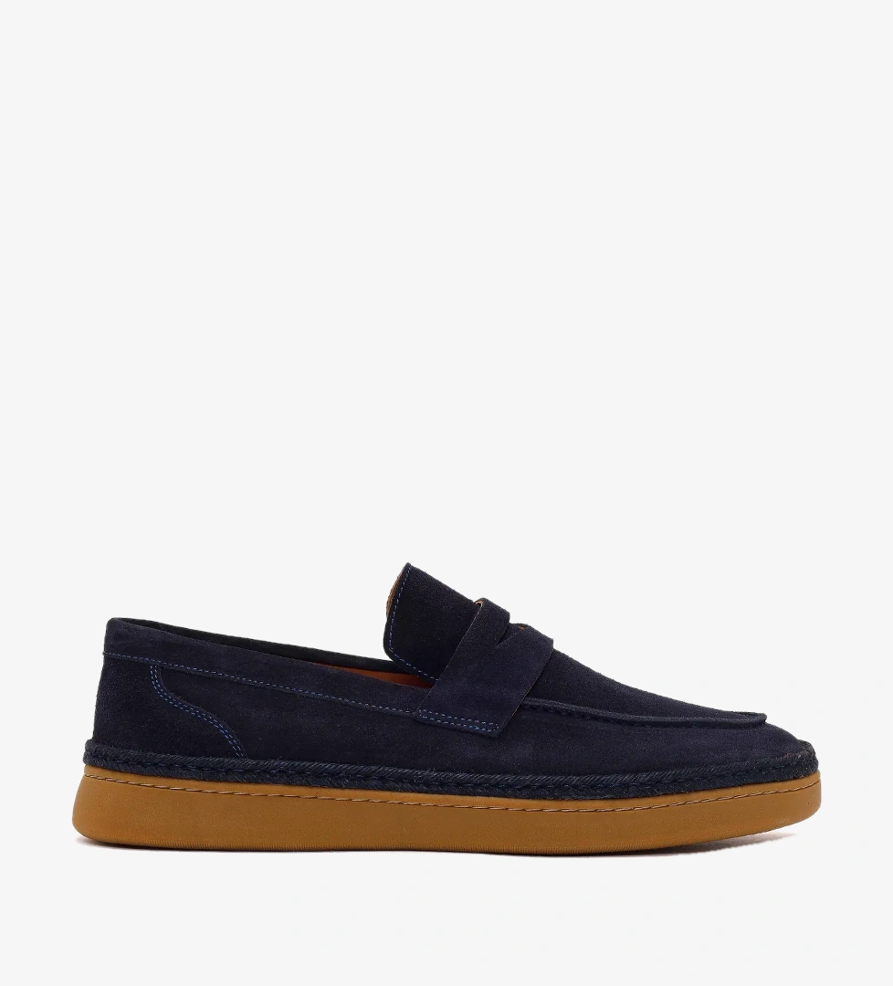 Erkek Lacivert Süet Deri Loafer