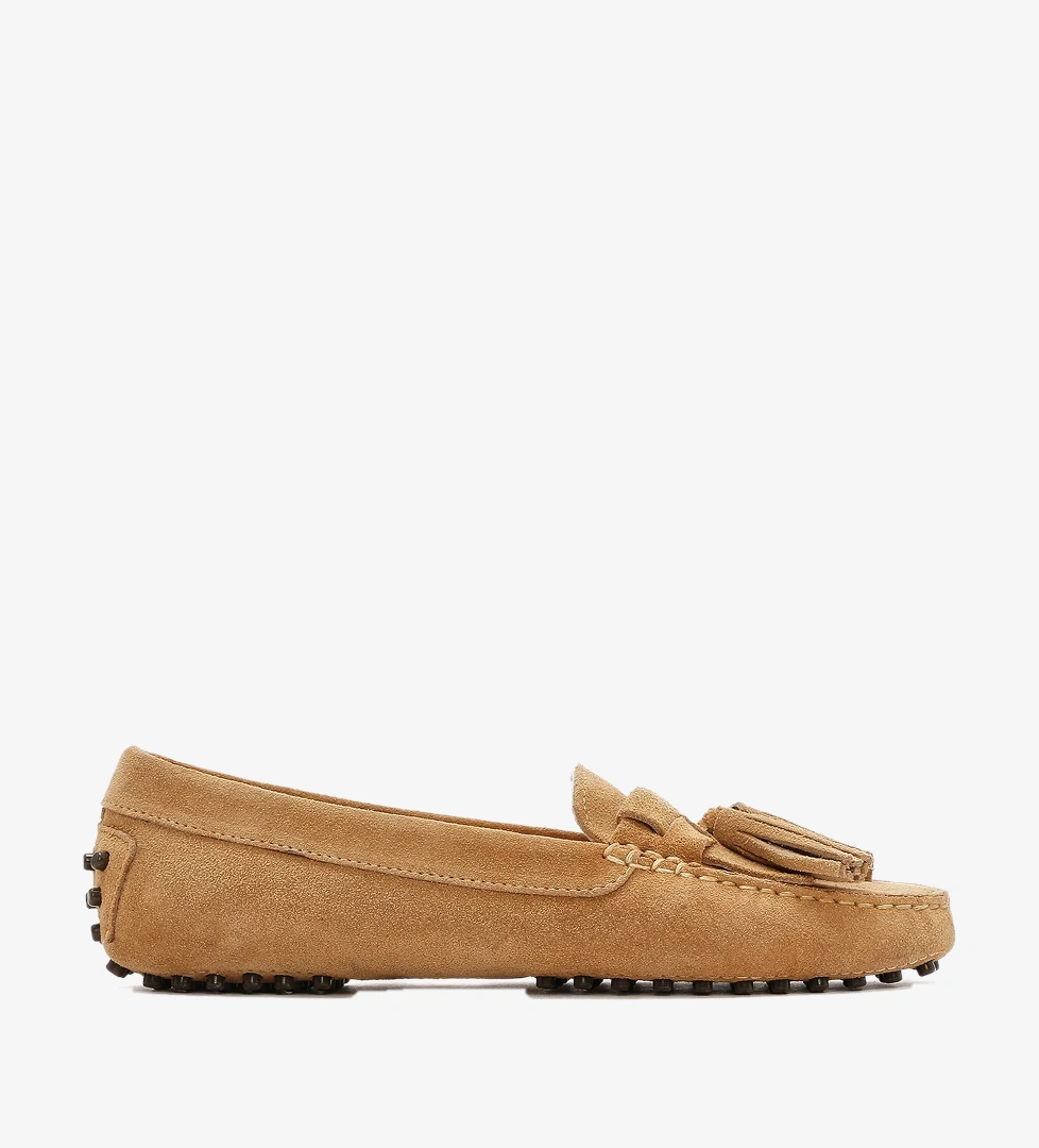 Kadın Camel Püsküllü Süet Deri Loafer