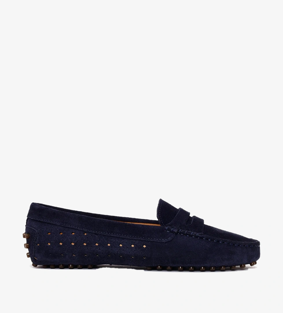 Kadın Lacivert Süet Deri Loafer