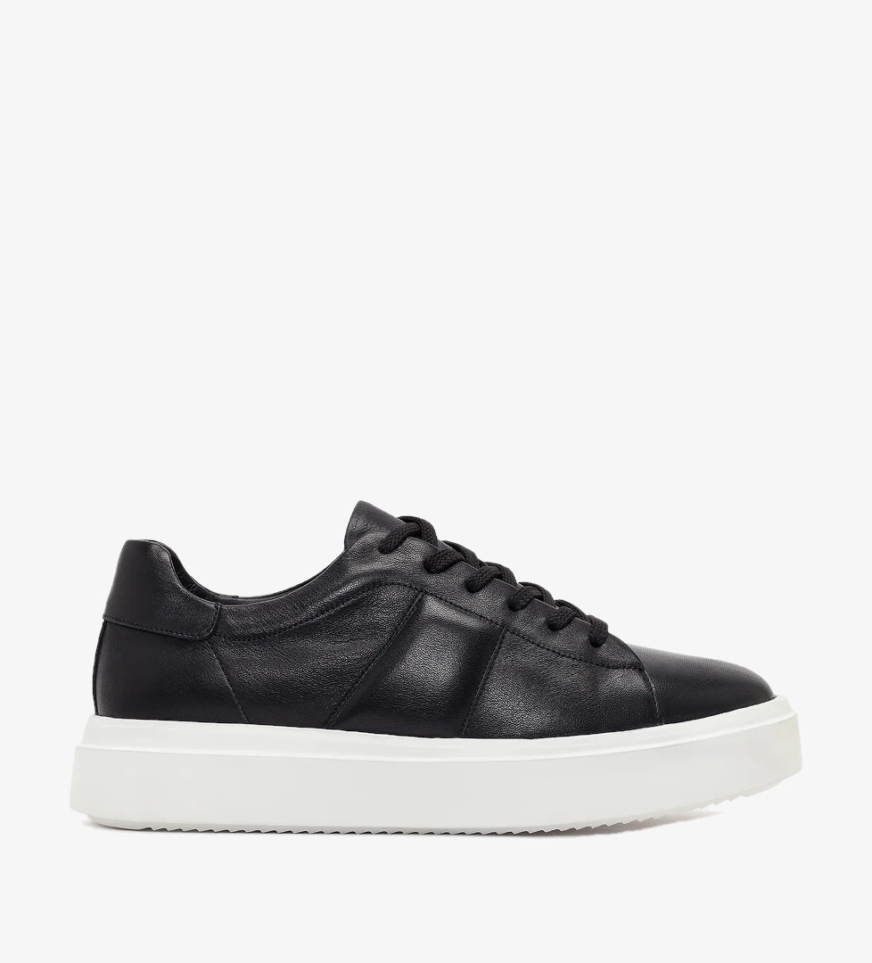 Erkek Siyah Bağcıklı Kalın Tabanlı Deri Sneaker