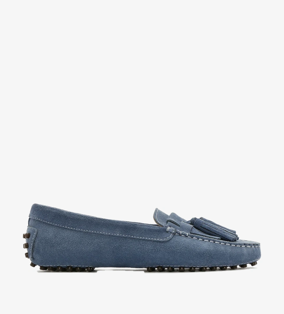 Kadın Mavi Püsküllü Süet Deri Loafer