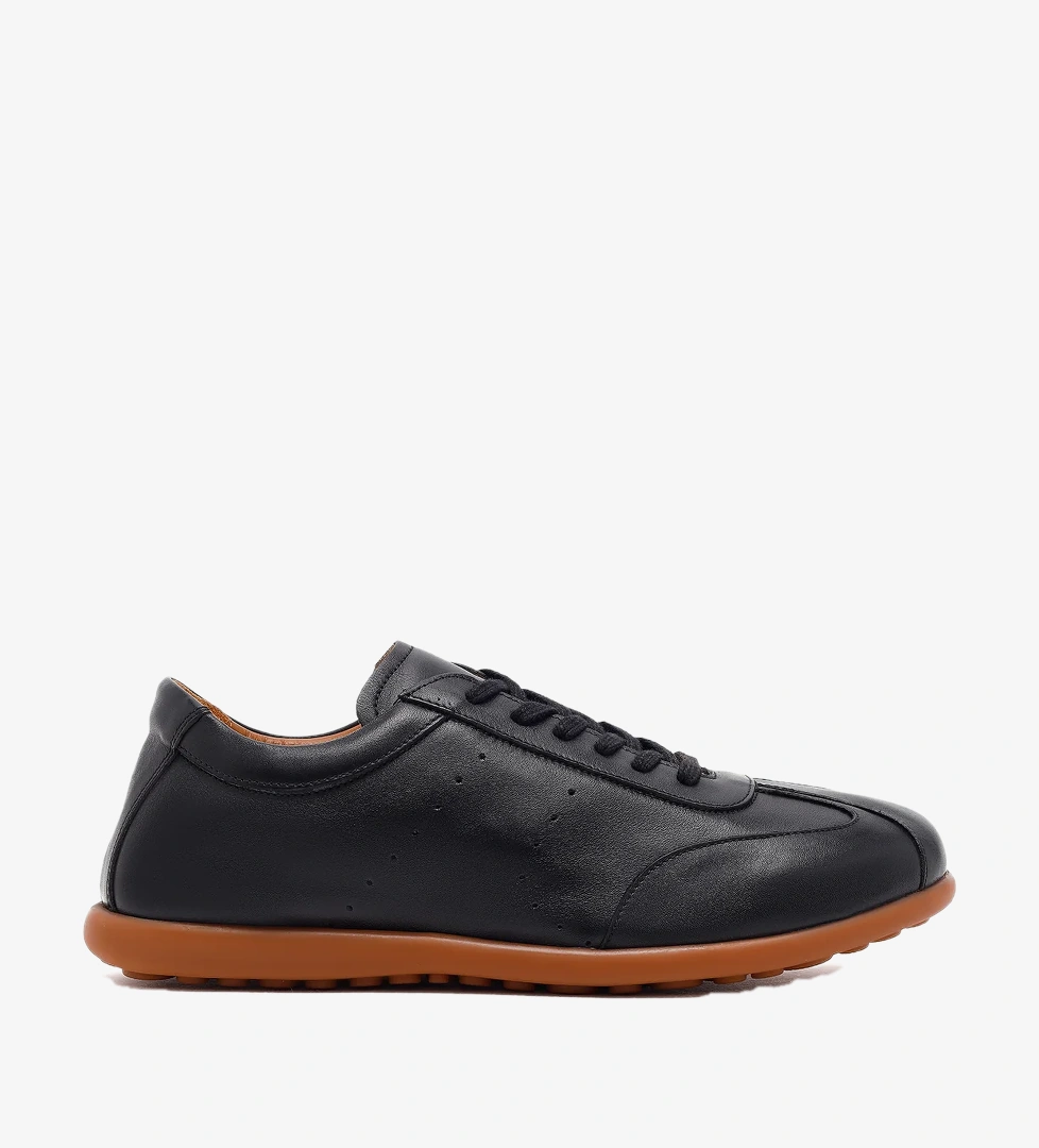 Erkek Siyah Bağcıklı Deri Sneaker