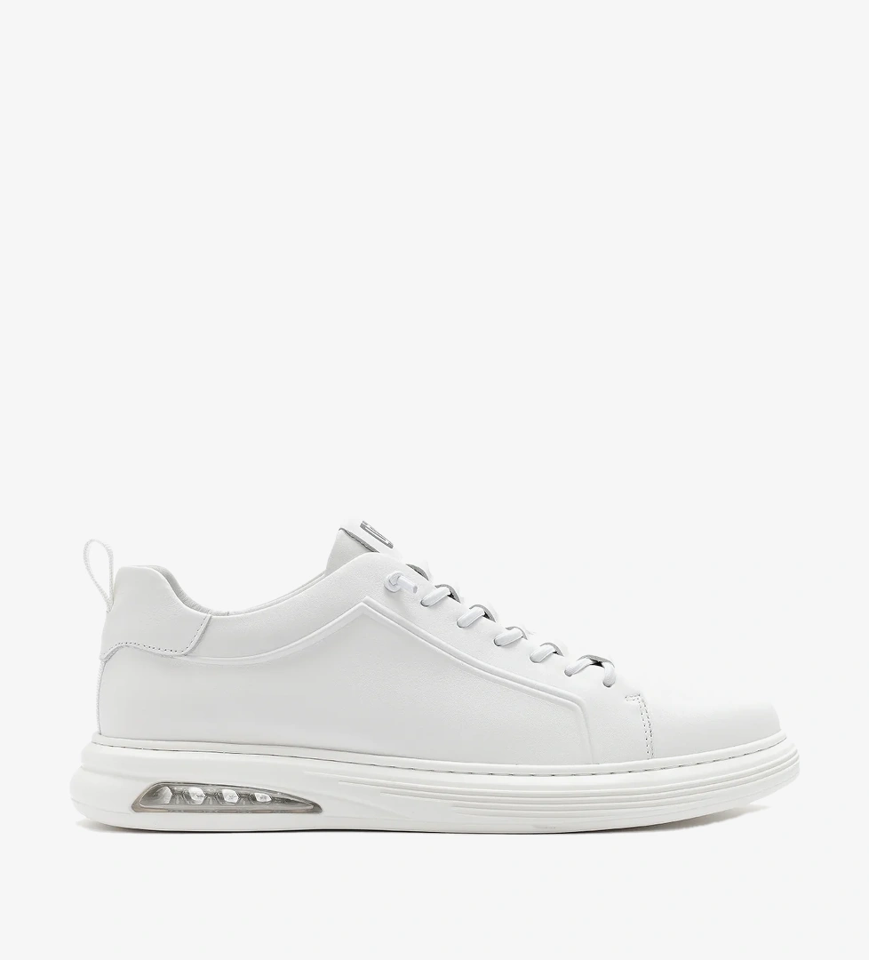 Erkek Beyaz Bağcıklı Deri Sneaker