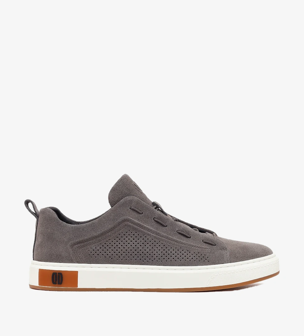 Erkek Gri Bağcıklı Süet Deri Sneaker
