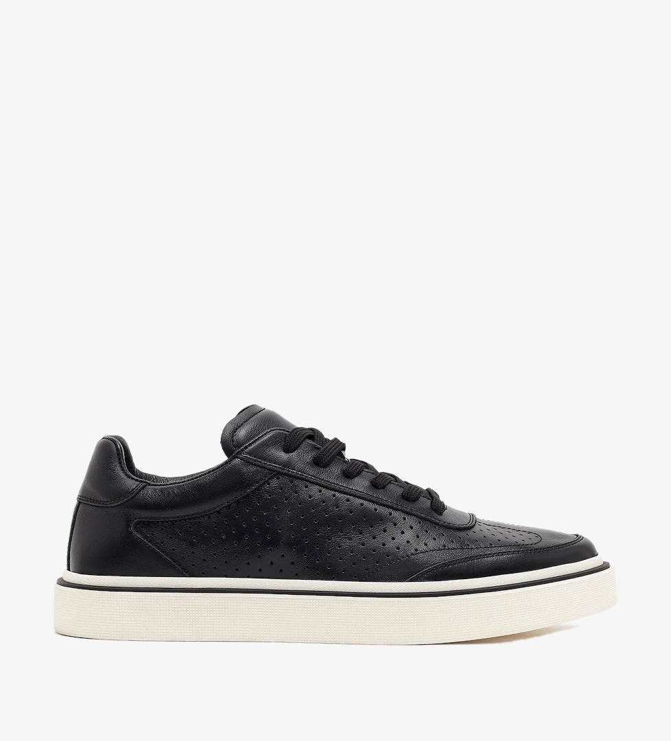 Erkek Siyah Bağcıklı Deri Sneaker
