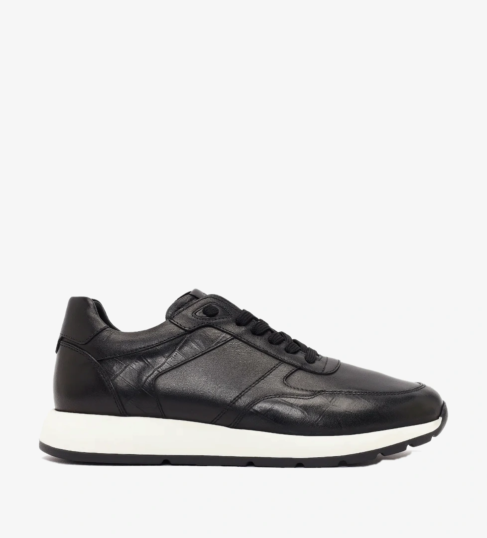 Erkek Siyah Bağcıklı Deri Sneaker