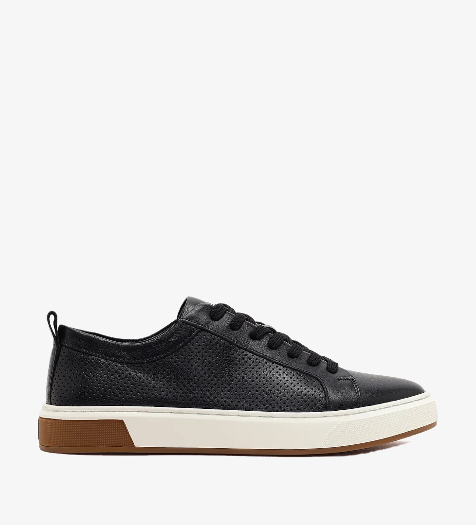Erkek Siyah Bağcıklı Deri Sneaker