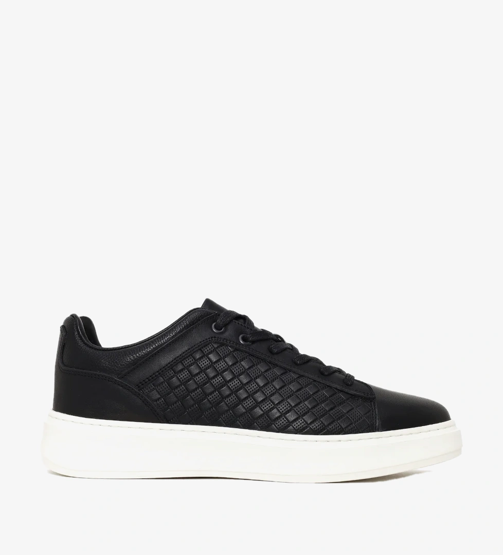 Erkek Siyah Bağcıklı Deri Sneaker