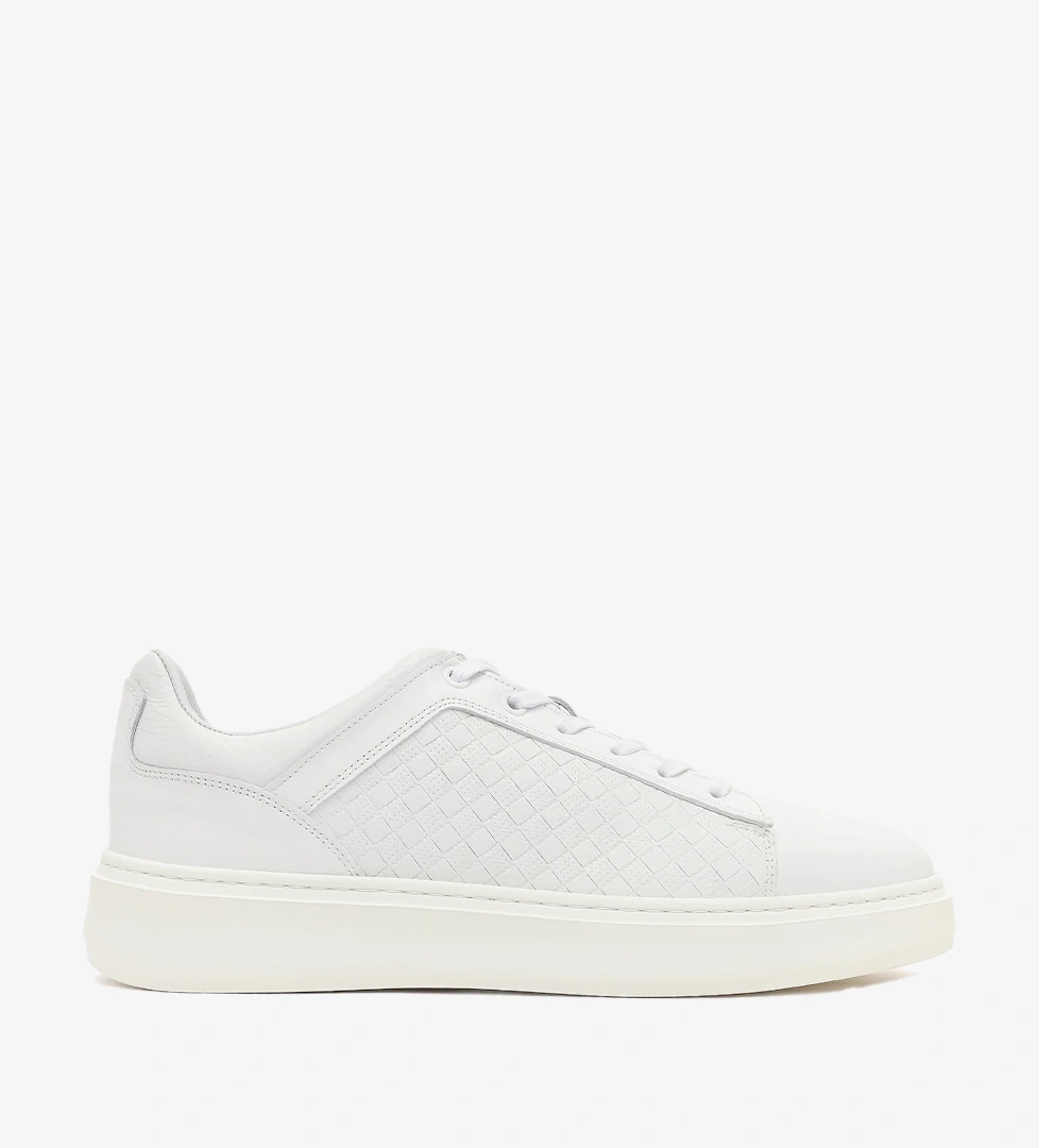 Erkek Beyaz Bağcıklı Deri Sneaker