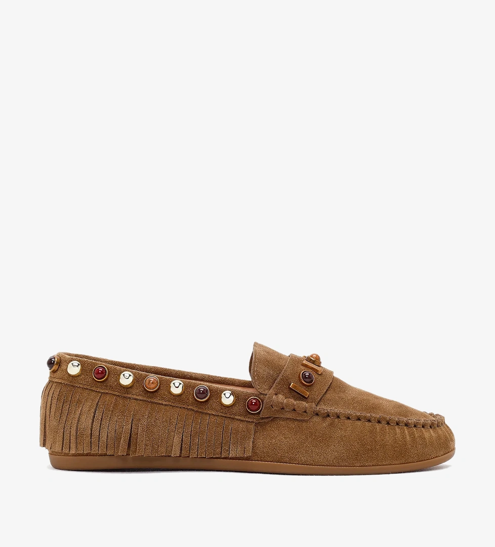 Kadın Camel Püsküllü Süet Deri Loafer
