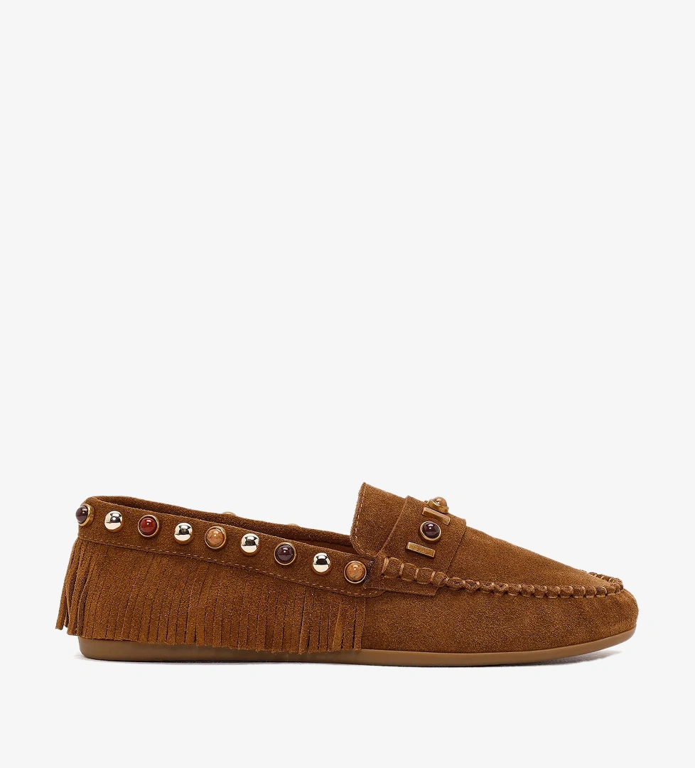 Kadın Taba Püsküllü Süet Deri Loafer