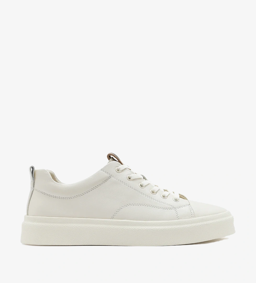 Erkek Beyaz Bağcıklı Deri Sneaker