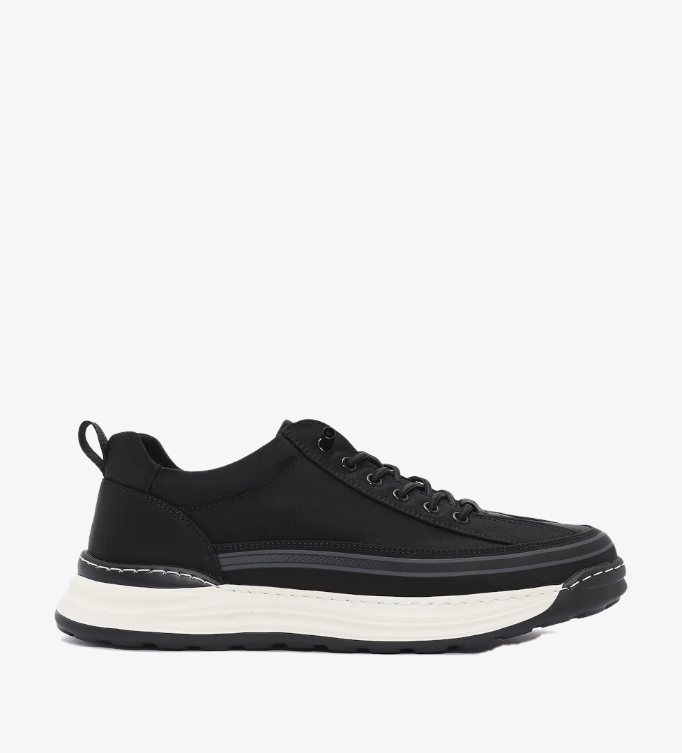 Erkek Siyah Bağcıklı Kumaş Sneaker