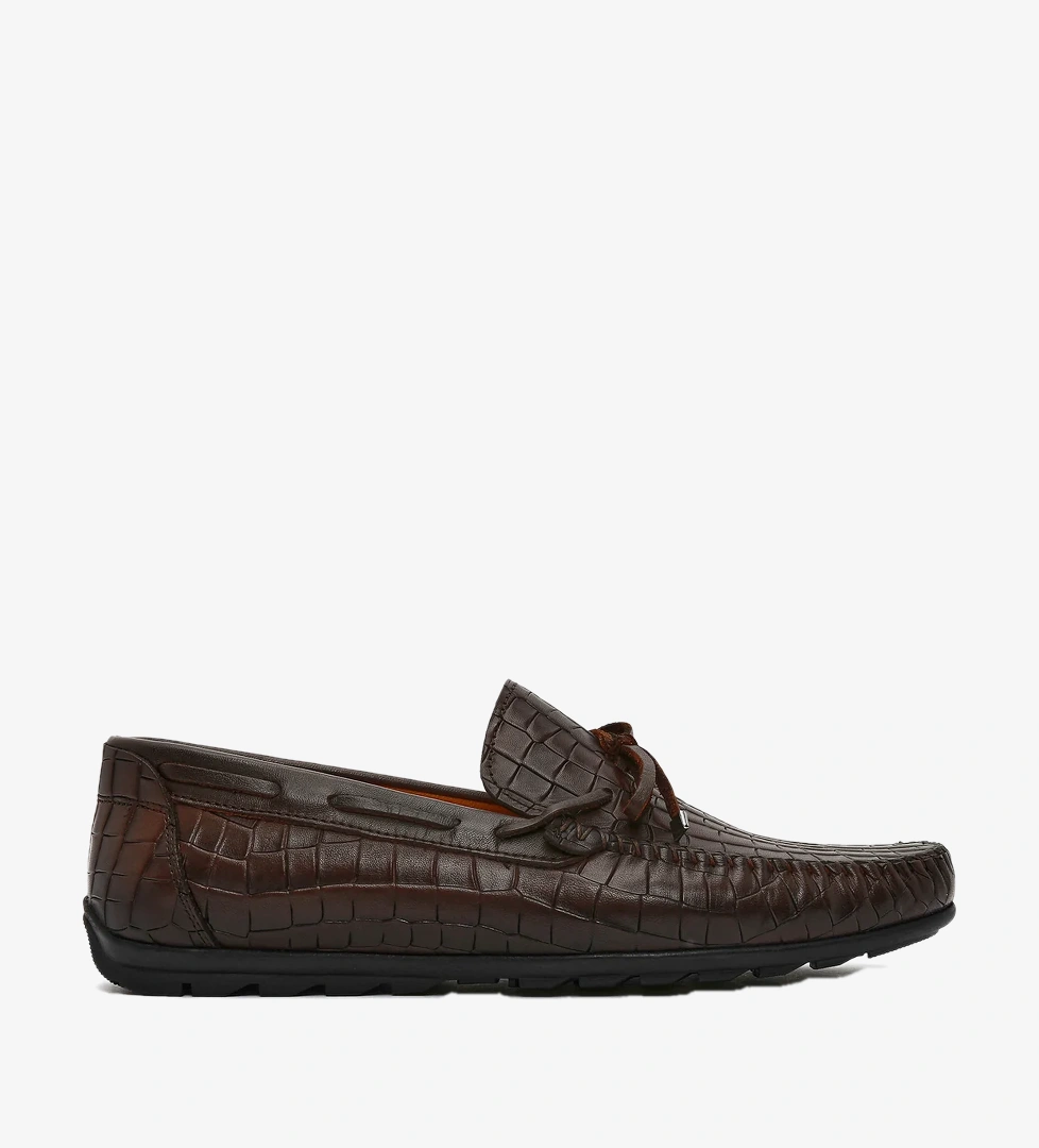 Erkek Kahverengi Kroko Deri Loafer