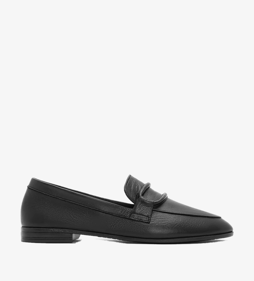 Kadın Siyah Deri Maskülen Loafer