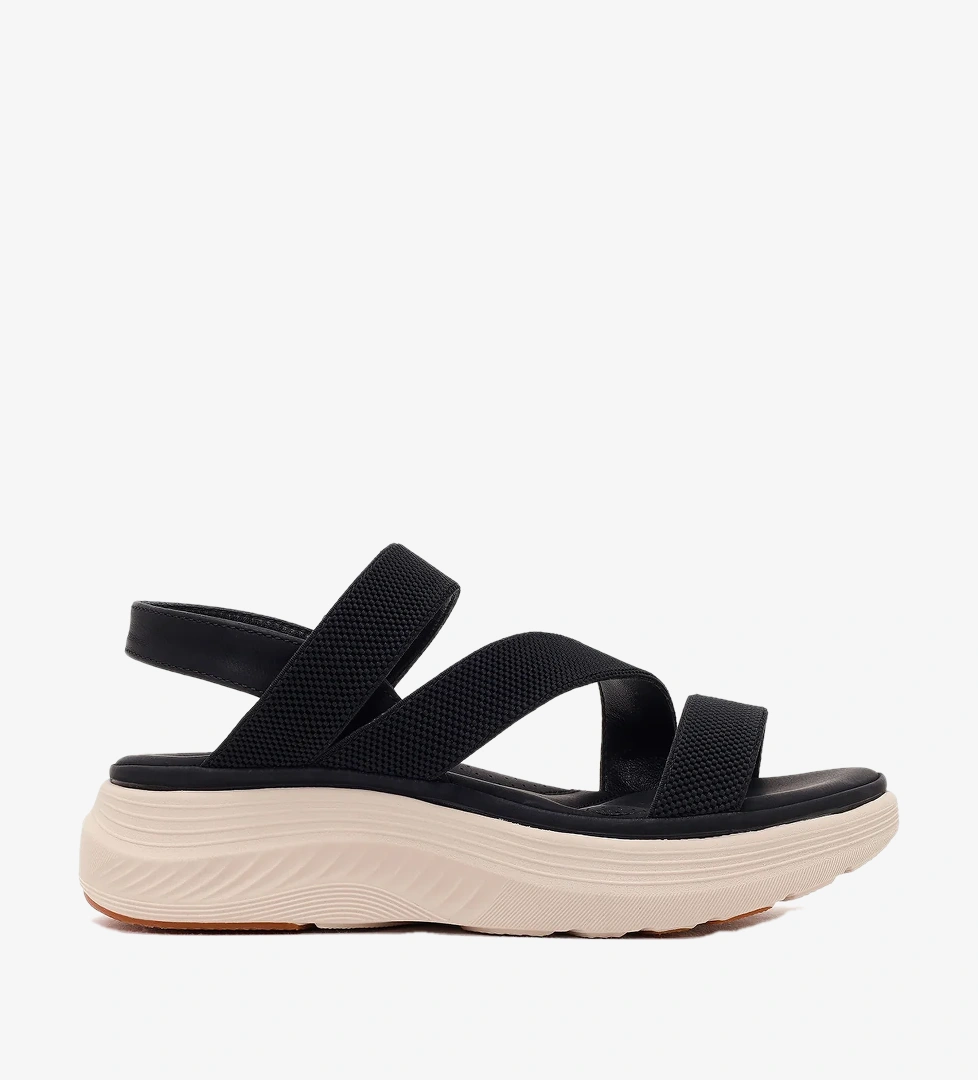 Kadın Siyah Kalın Tabanlı Kumaş Comfort Sandalet