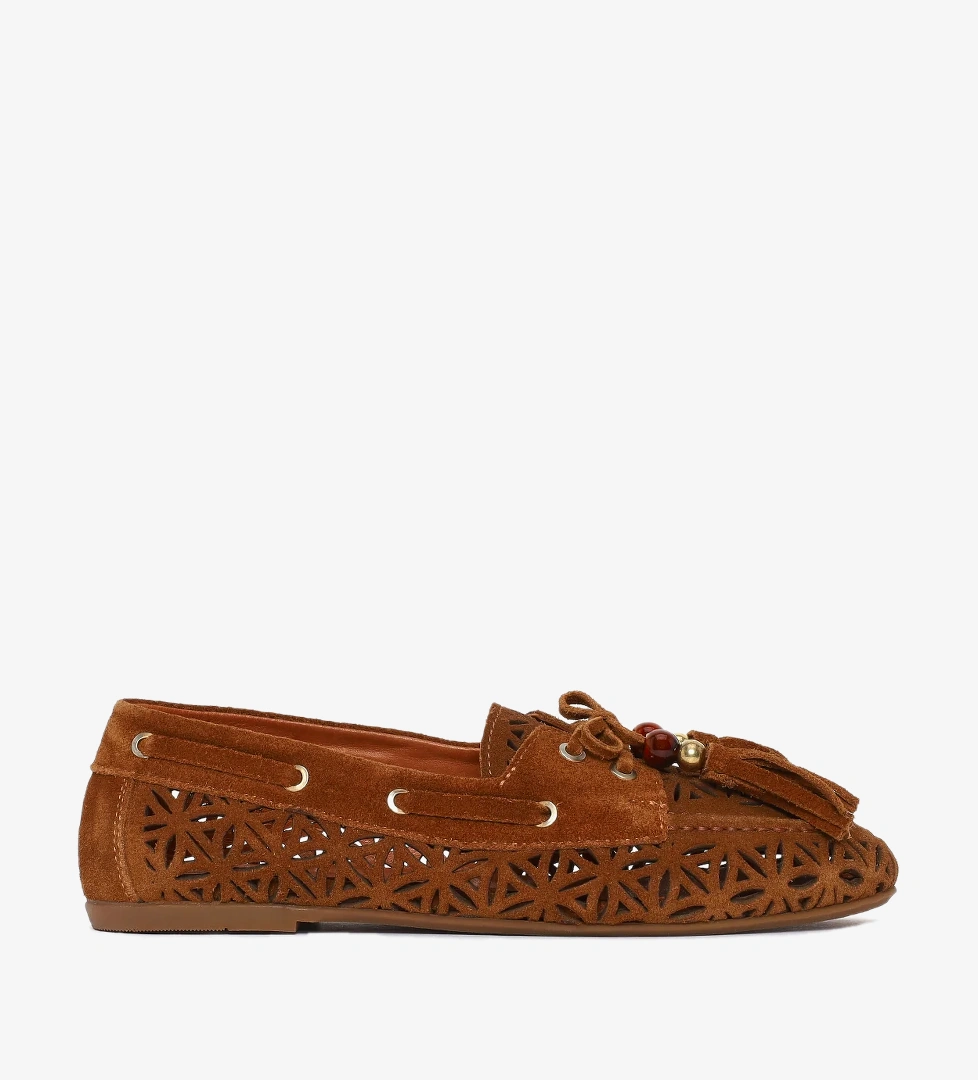 Kadın Taba Püsküllü Süet Deri Loafer