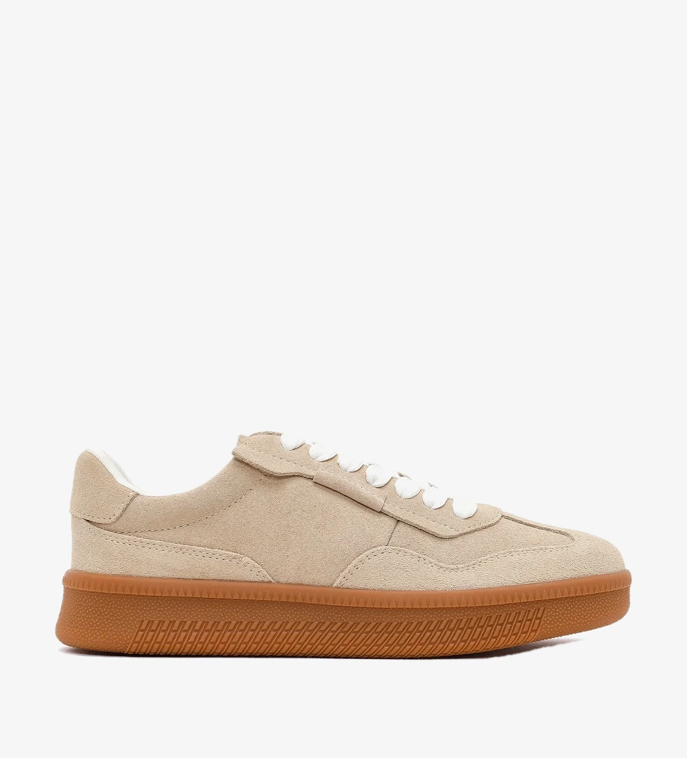 Kadın Bej Bağcıklı Süet Deri Sneaker