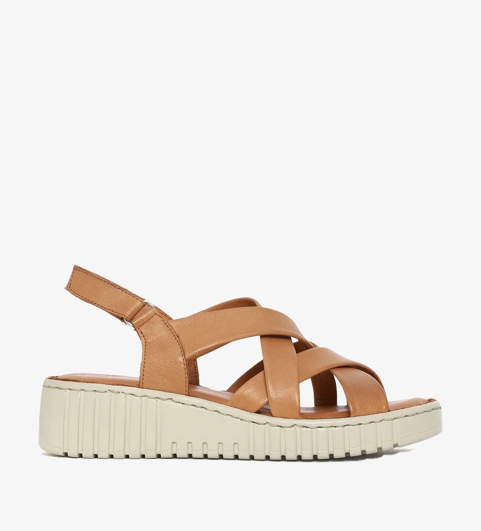 Kadın Taba Kalın Tabanlı Deri Comfort Sandalet