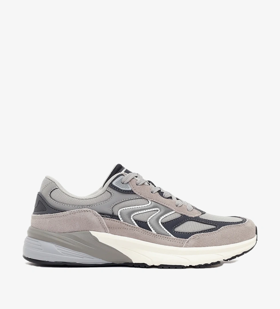 Erkek Gri Kalın Tabanlı Bağcıklı Deri Sneaker