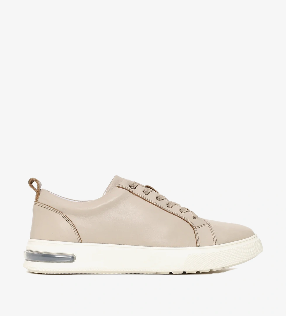 Erkek Bej Bağcıklı Deri Sneaker