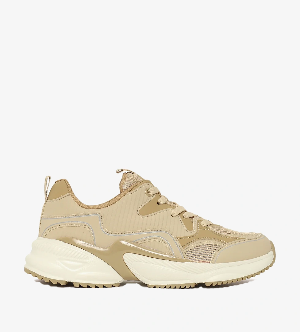 Kadın Bej Kalın Tabanlı Bağcıklı Sneaker