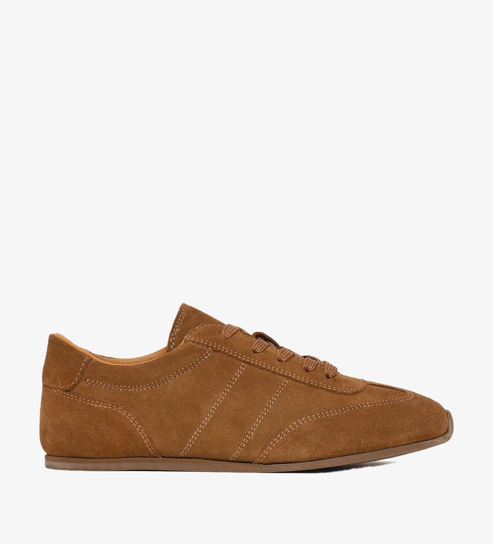 Kadın Taba Bağcıklı Süet Deri Sneaker