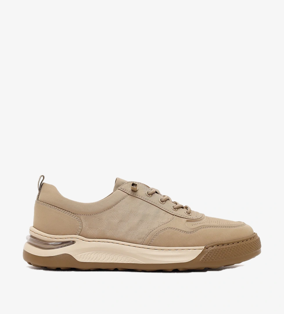 Derimod Zero Erkek Bej Bağcıklı Kalın Tabanlı Kumaş Sneaker