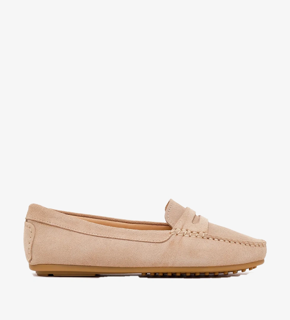 Kadın Bej Süet Deri Loafer