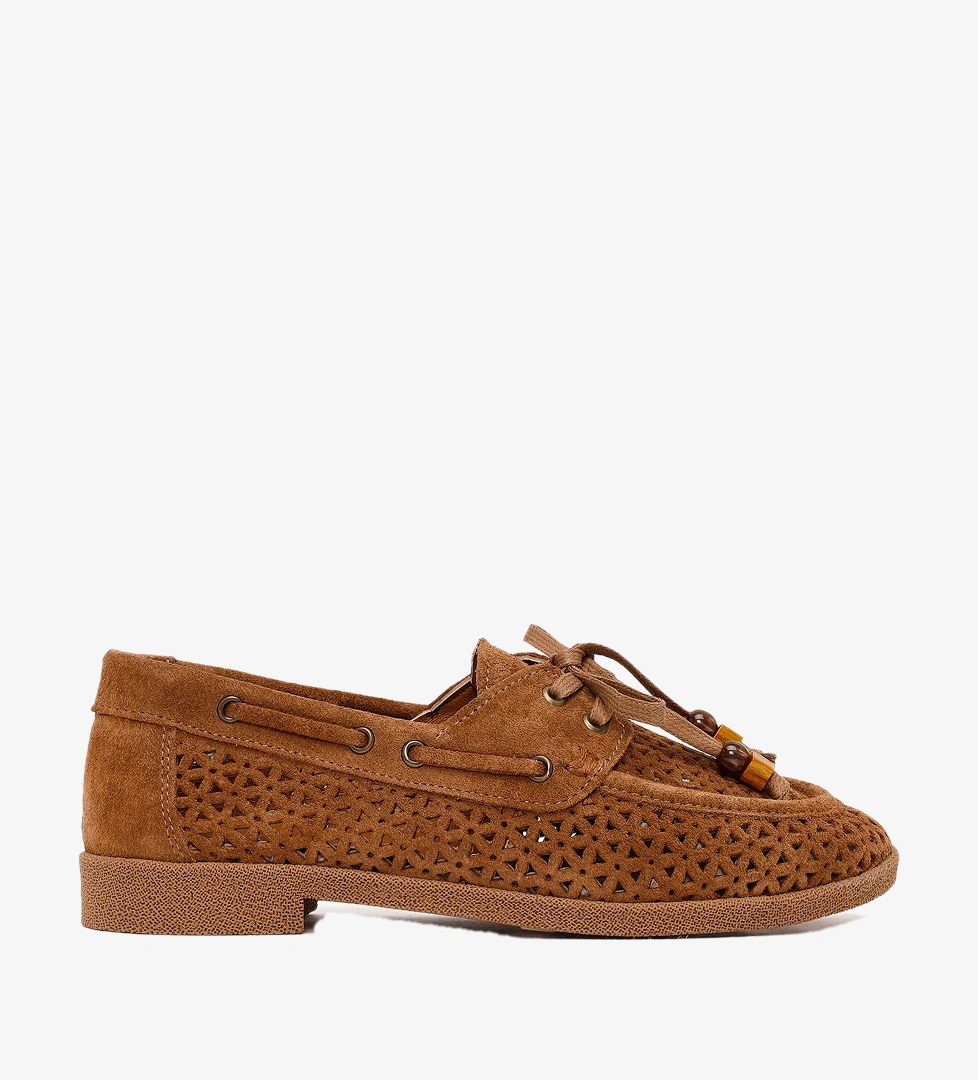 Kadın Taba Püsküllü Süet Deri Loafer