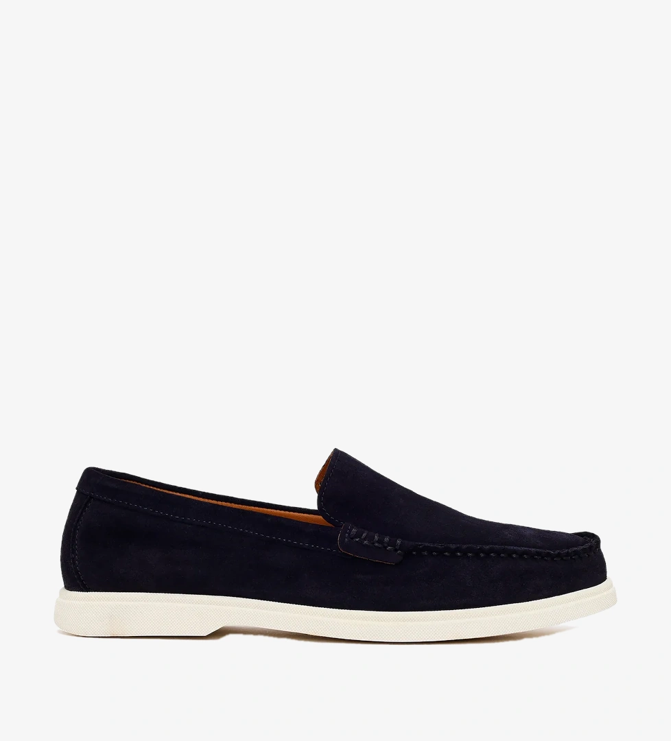 Erkek Lacivert Süet Deri Loafer