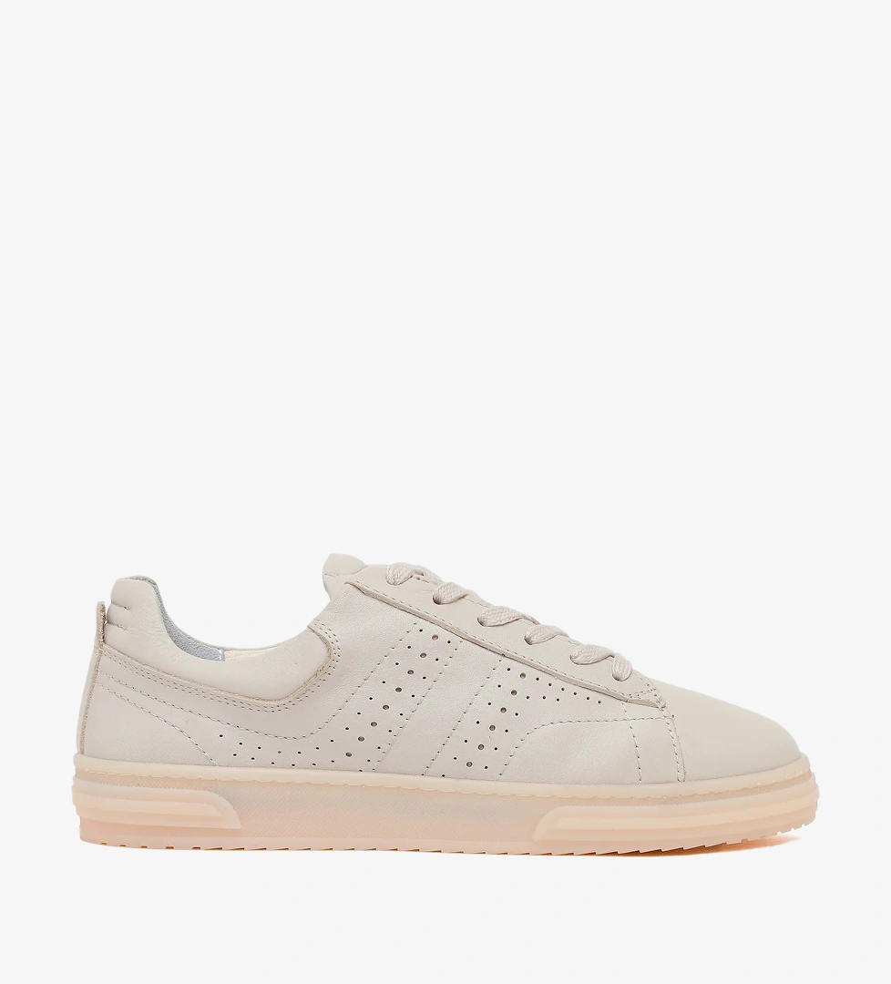 Kadın Krem Bağcıklı Deri Sneaker