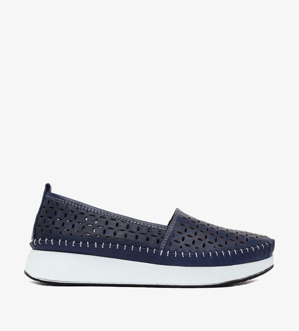 Kadın Lacivert Kalın Tabanlı Deri Konfor Loafer