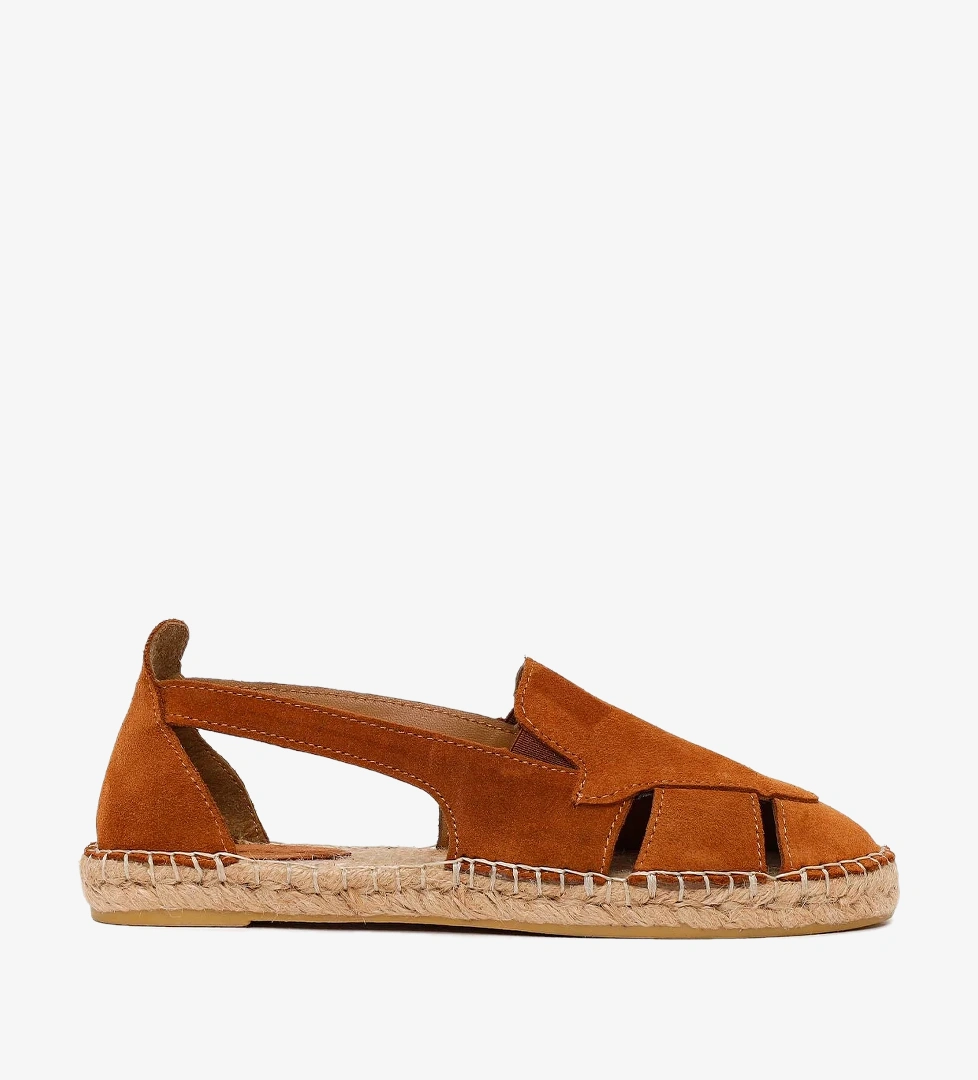 Kadın Taba Süet Deri Espadril Sandalet