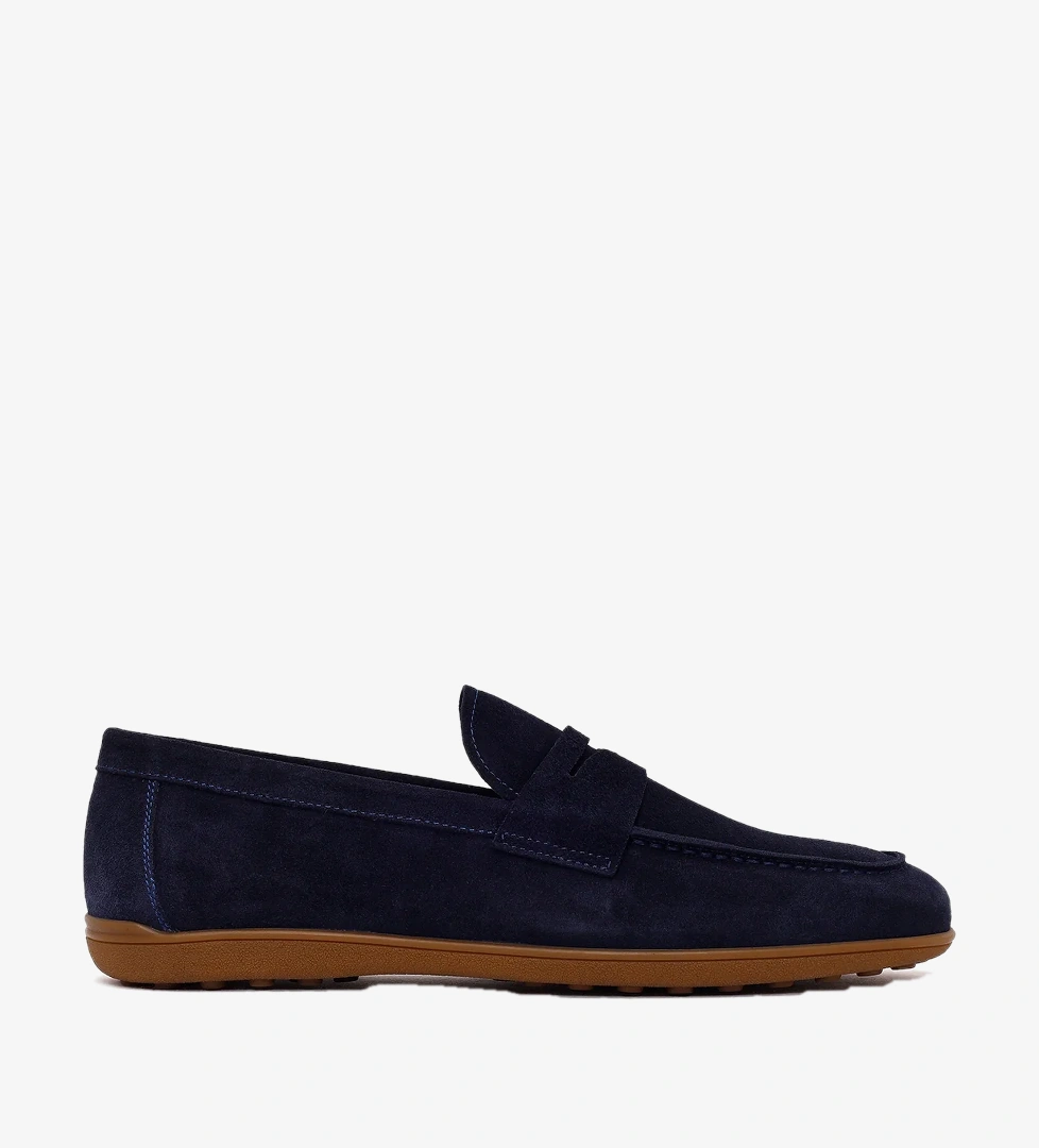 Erkek Lacivert Süet Deri Loafer
