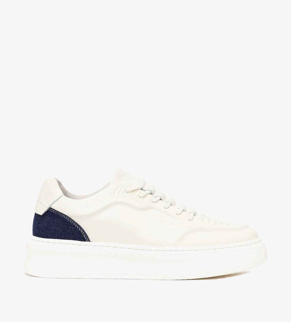 Erkek Beyaz Bağcıklı Deri Sneaker
