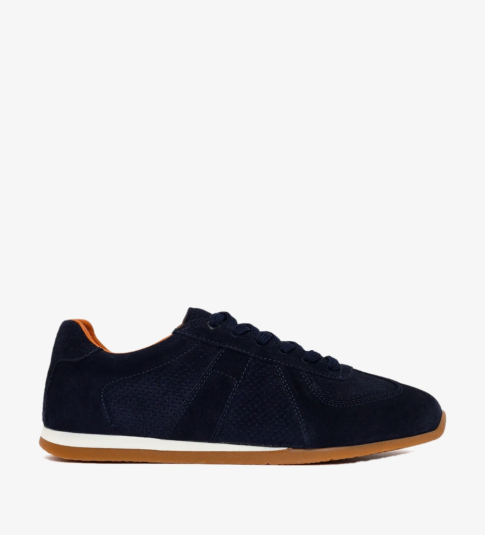 Erkek Lacivert Bağcıklı Süet Deri Sneaker