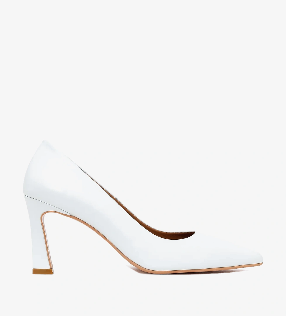 Kadın Beyaz Kalın Topuklu Deri Stiletto