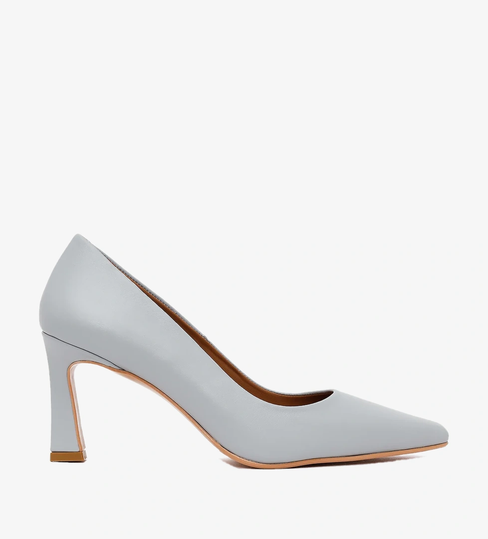 Kadın Açık Mavi Kalın Topuklu Deri Stiletto