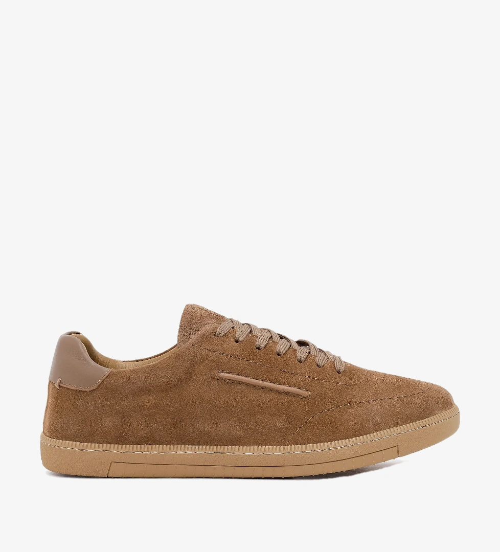 Erkek Bej Bağcıklı Süet Deri Sneaker